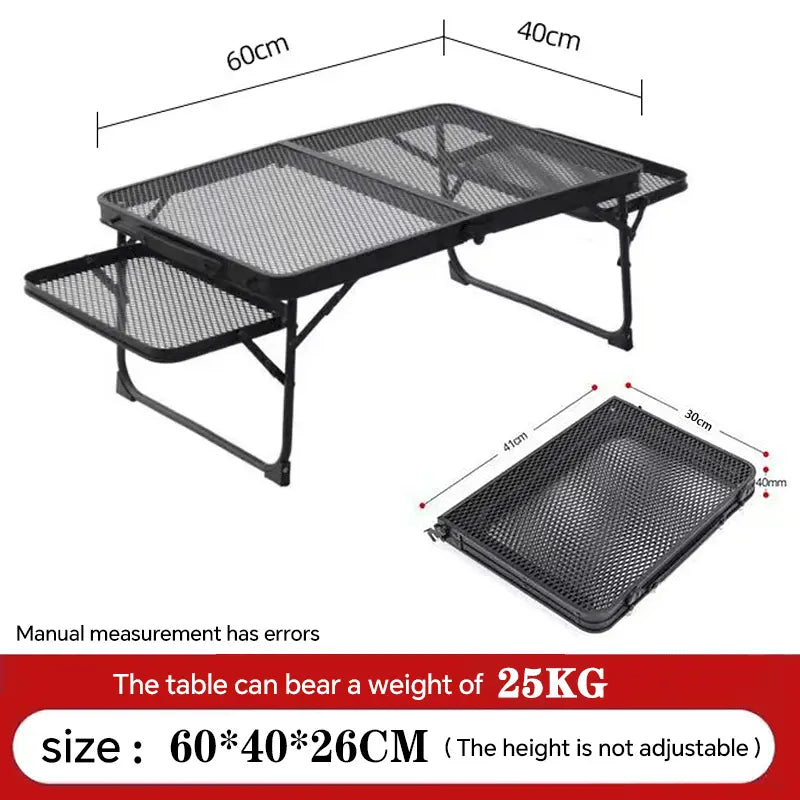 Miaoli Folding Table with Two Side Panels, Camping Table with Mesh Tabletop, Height-Adjustable Folding Barbecue Table