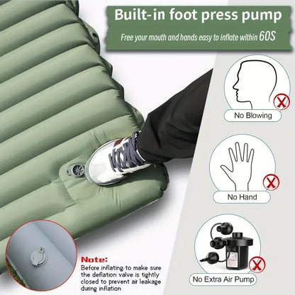 Ultralight Inflatable Camping Sleeping Pad with Integrated Pillows and Built-In Pump for Travel and Hiking