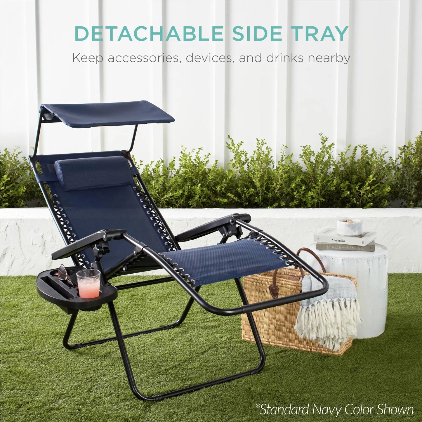 30-Inch Extra Wide Folding Zero Gravity Patio Lounge Chair with Adjustable Canopy Shade - Best Choice Products