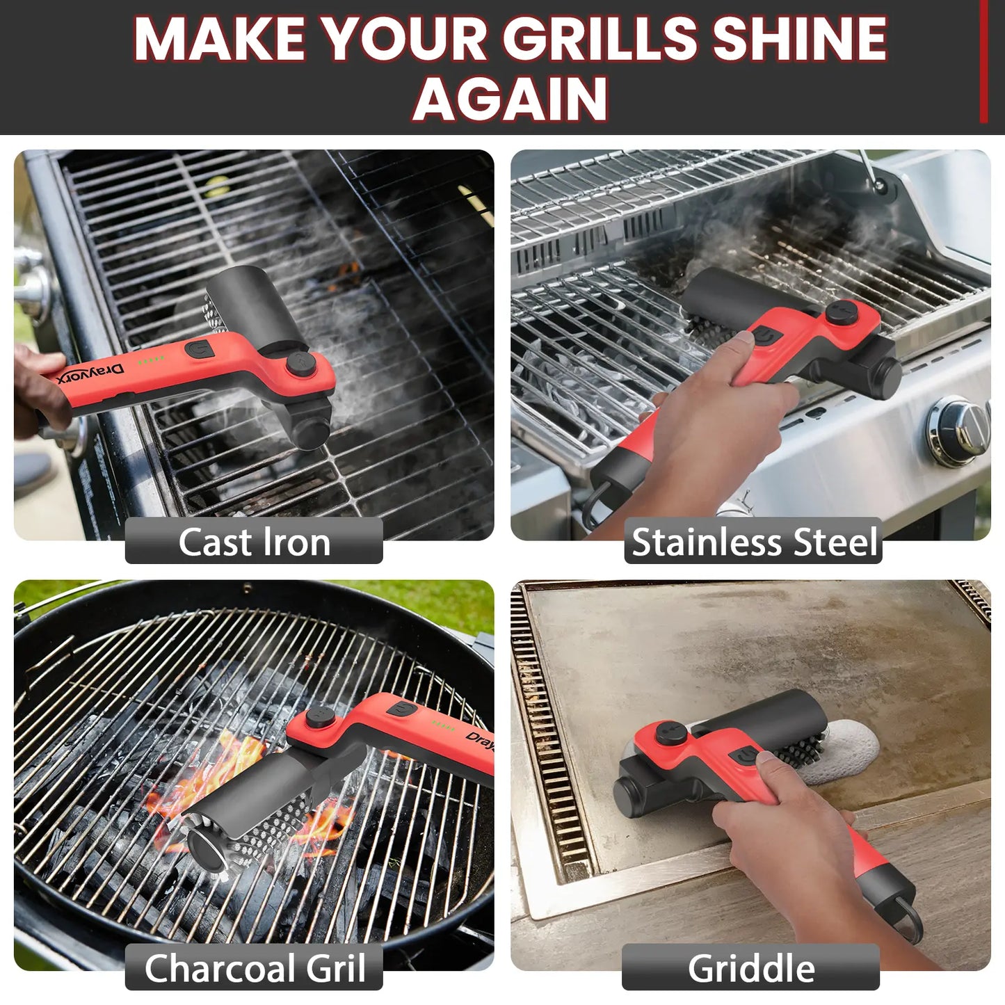 Cordless Electric BBQ Grill Brush with Rechargeable Battery, Adjustable 180° Head, and Three Speed Settings for Optimal Outdoor Grill Maintenance