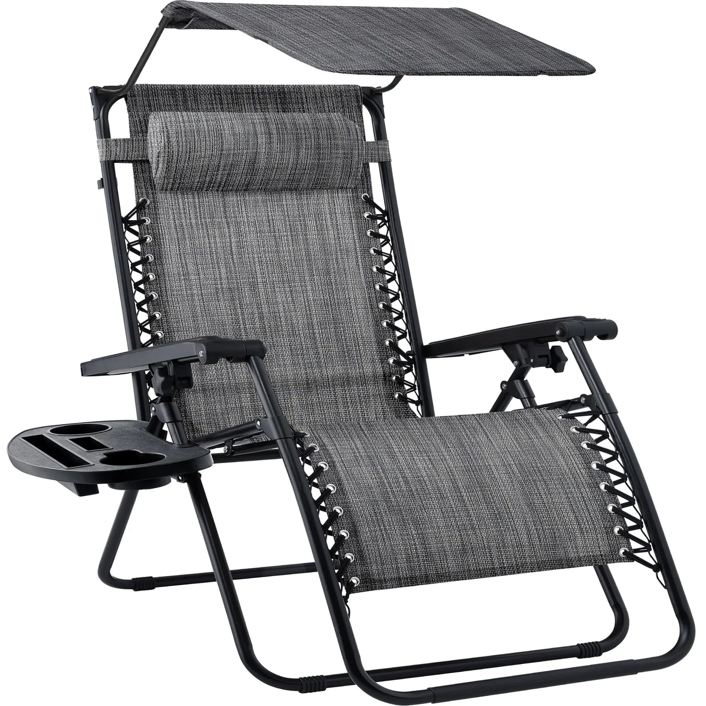 30-Inch Extra Wide Folding Zero Gravity Patio Lounge Chair with Adjustable Canopy Shade - Best Choice Products