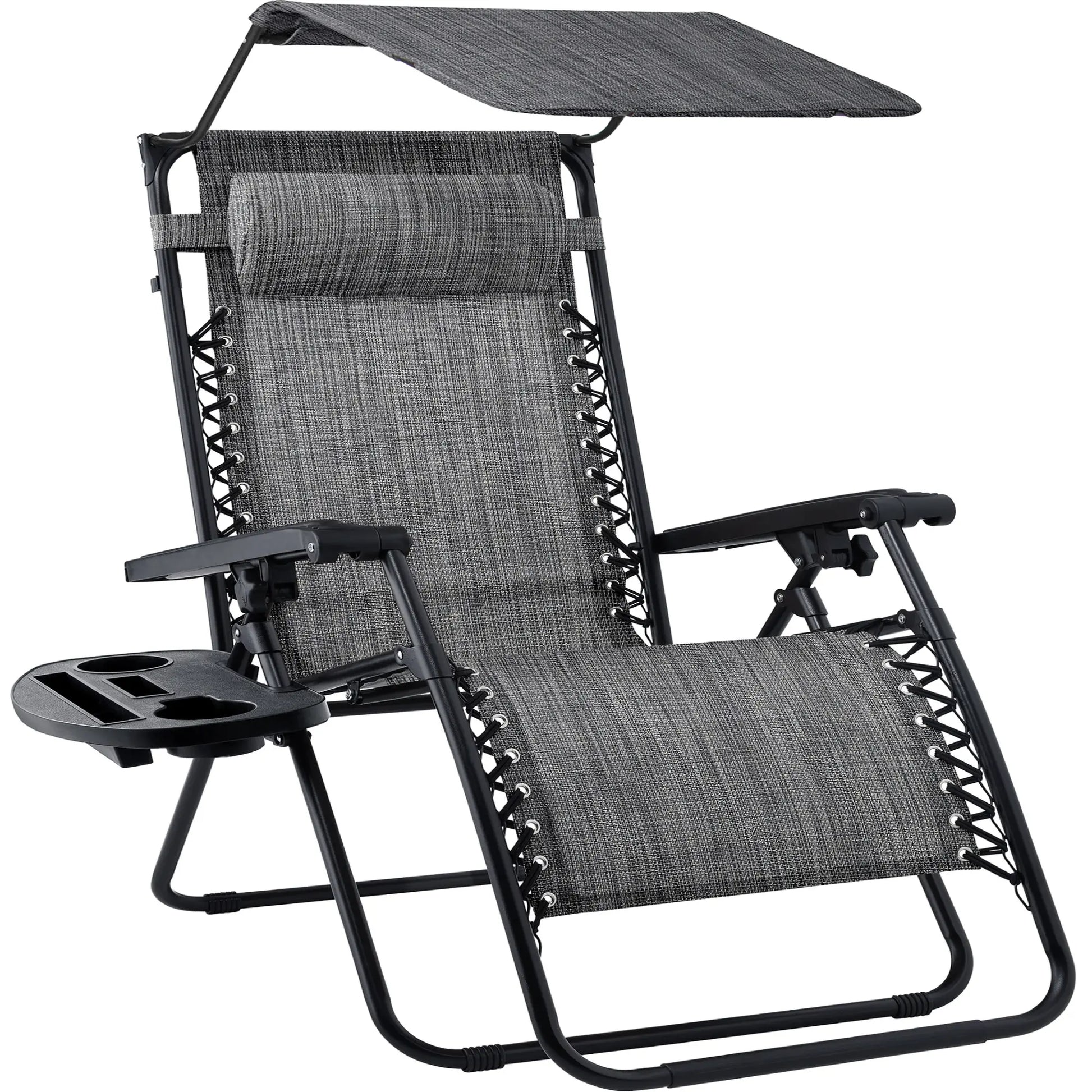 30-Inch Extra Wide Folding Zero Gravity Patio Lounge Chair with Adjustable Canopy Shade - Best Choice Products