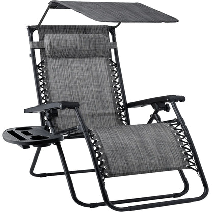 30-Inch Extra Wide Folding Zero Gravity Patio Lounge Chair with Adjustable Canopy Shade - Best Choice Products