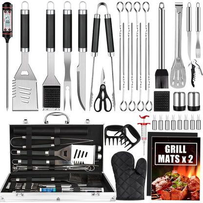 BBQ Grill Accessories Set, 38 Count Stainless Steel Grill Tools Grilling Accessories with Case, , Grill Mats for Camping/Backyard Barbecue, Grill Utensils Set for Men Women